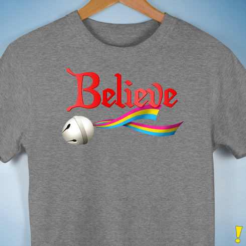 Believe Pansexual Pride Jingle Bell Premium Unisex T-Shirt - Grey Heather